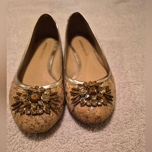 Antonio Melani Khaleen Cork Jeweled Ballet Flats Gold Size 7